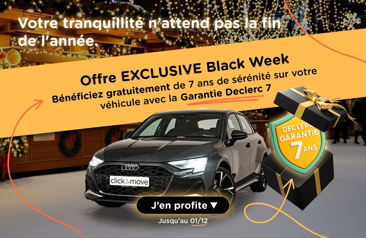 ffre EXCLUSIVE Black Week : Bénéficiez gratuitement de 7 ans de sérénité sur votre véhicule avec la Garantie Declerc 7. Disponible jusqu'au 1er dé