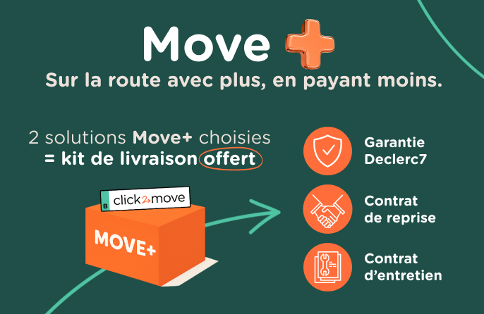 Roulez sereinement, votre voiture est 100% prise en charge avec Move + ! En ce moment, pour deux solutions Move + choisies, un kit de livraison est offert !