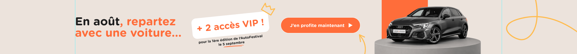 En août, repartez avec une voiture + 2 accès VIP pour la première édition de l'AutoFestival ! Profitez-en dès aujourd'hui.
